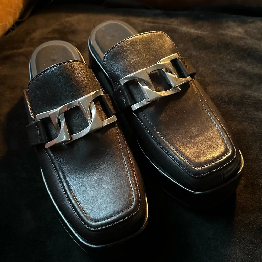 Rag & Bone Logan leather silver chain loafer mule slide platform flatform size 9 - Picture 7 of 16